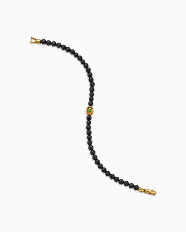 Bijoux Spiritual Beads Evil Eye Bracelet with Black Onyx, Emerald and 14K Yellow Gold, 4mm
