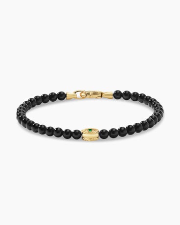 Bijoux Spiritual Beads Evil Eye Bracelet with Black Onyx, Emerald and 14K Yellow Gold, 4mm