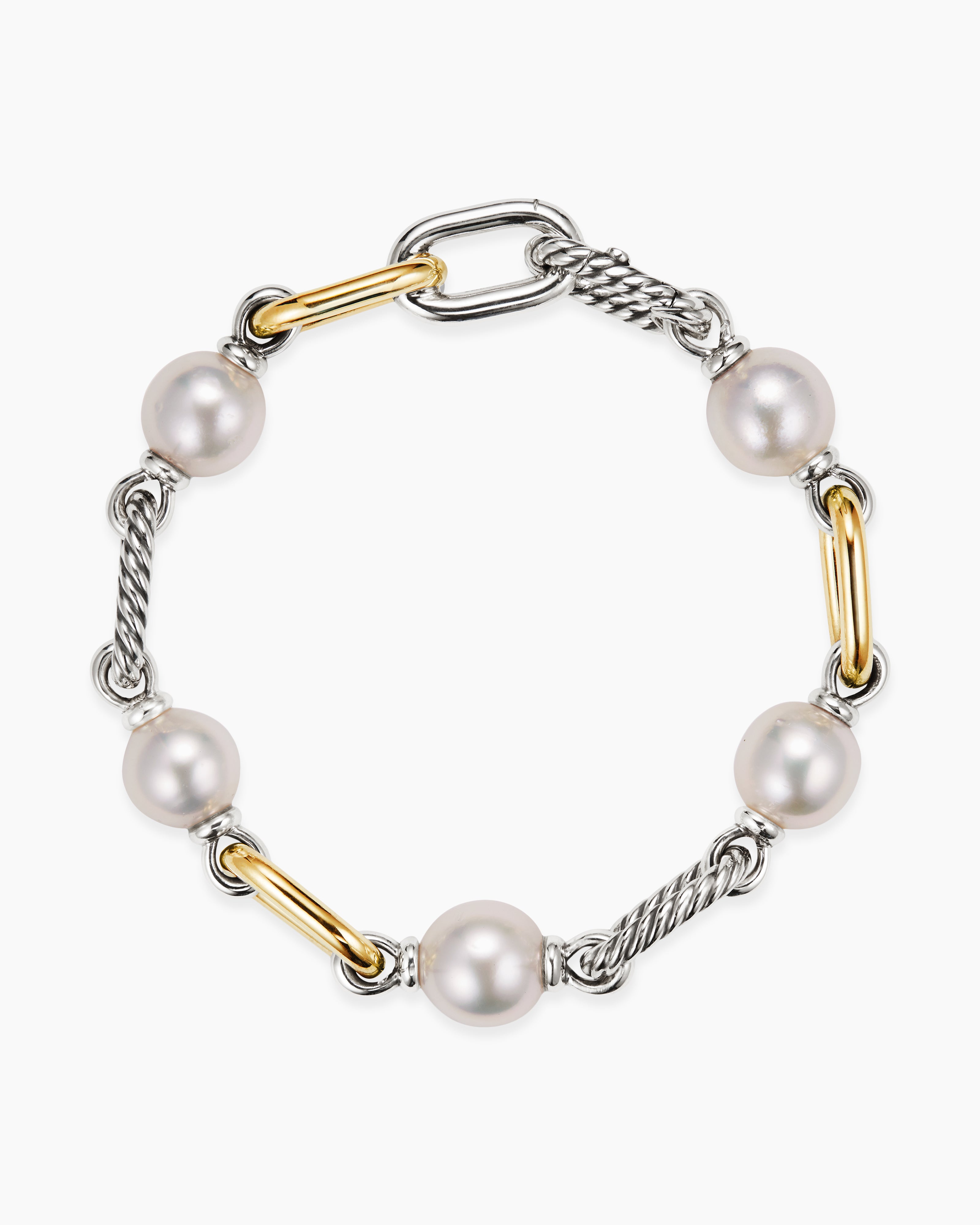 DY Madison Pearl Chain Bracelet in Sterling Silver with 18K Yellow Gold,  11mm | David Yurman