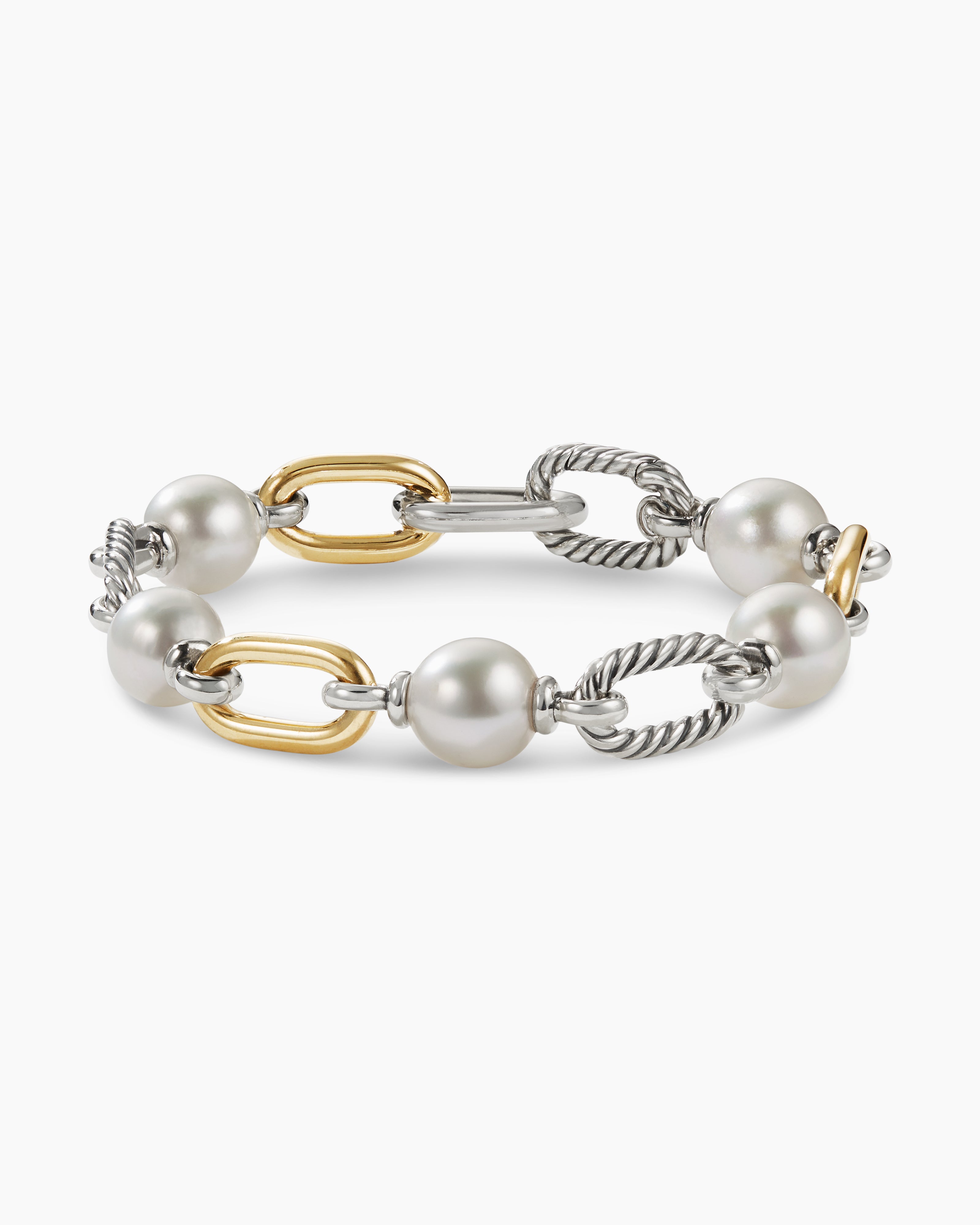 DY Madison Pearl Chain Bracelet in Sterling Silver with 18K Yellow Gold,  11mm | David Yurman