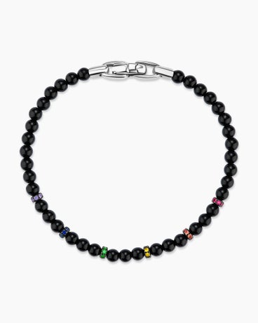 Bijoux Spiritual Beads Rainbow Bracelet in Sterling Silver with Black Onyx, Rubies and Sapphires, 4mm