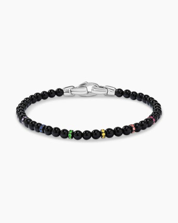 Bijoux Spiritual Beads Rainbow Bracelet in Sterling Silver with Black Onyx, Rubies and Sapphires, 4mm