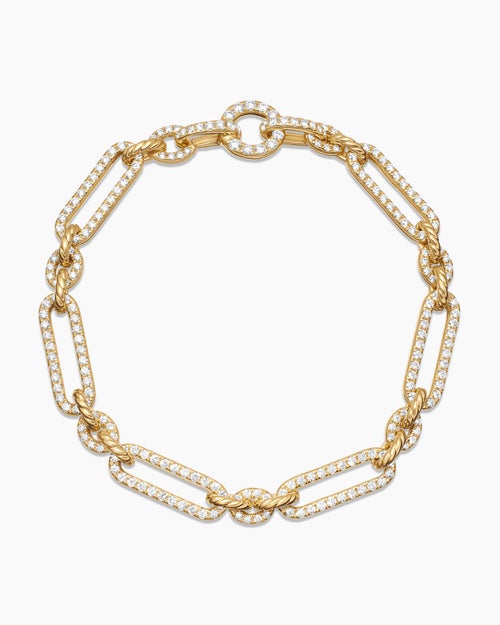 Womens Lexington Chain Bracelet in 18K Yellow Gold with Full Pavé Diamonds, 6.5mm