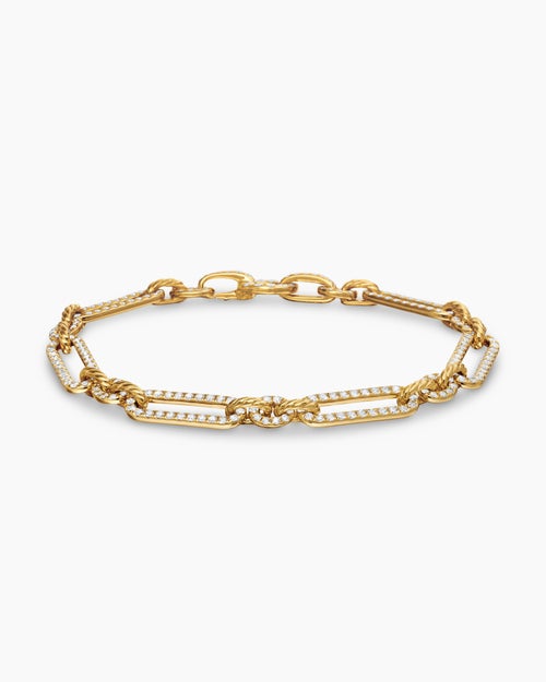 Womens Lexington Chain Bracelet in 18K Yellow Gold with Full Pavé Diamonds, 6.5mm
