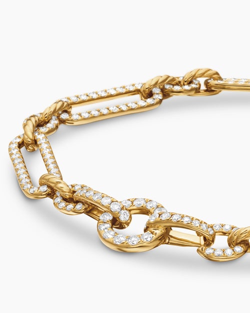 Womens Lexington Chain Bracelet in 18K Yellow Gold with Full Pavé Diamonds, 6.5mm