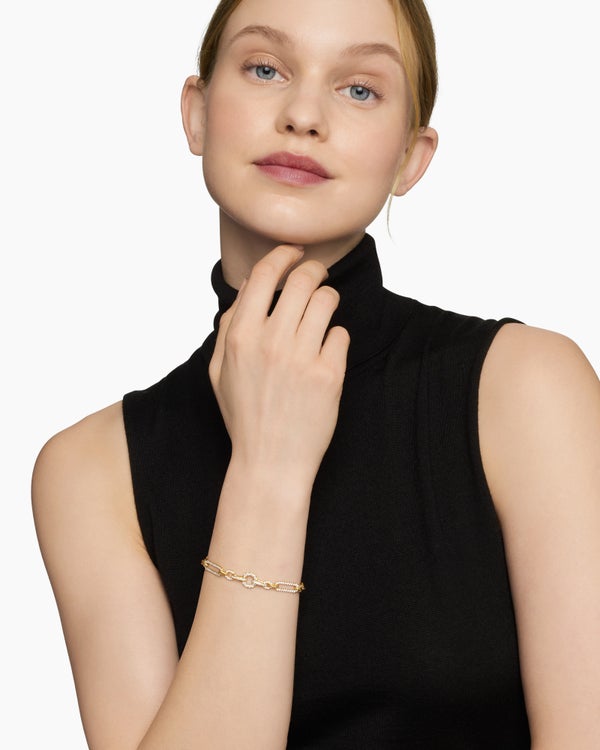 Bracelet chaîne Lexington en or jaune 18 carats avec pavé de diamants intégral, 6,5 mm