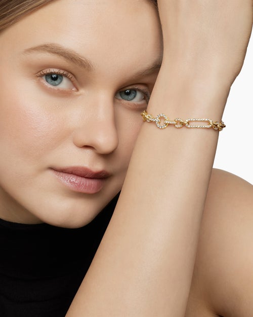 Womens Lexington Chain Bracelet in 18K Yellow Gold with Full Pavé Diamonds, 6.5mm