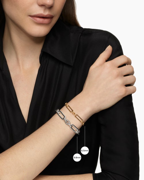 Womens Lexington Chain Bracelet in 18K Yellow Gold with Full Pavé Diamonds, 6.5mm
