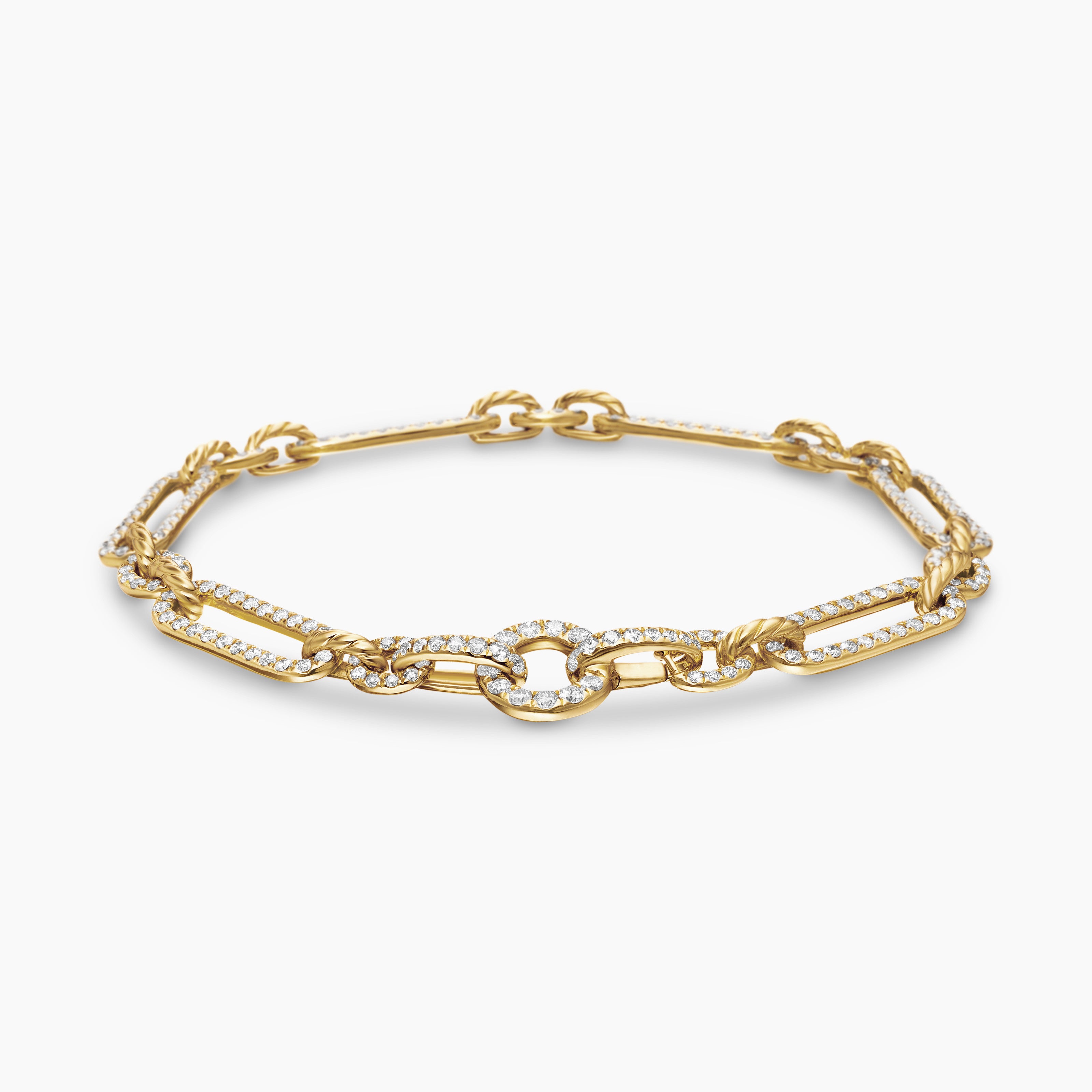 Womens Lexington Chain Bracelet in 18K Yellow Gold with Full Pav&eacute; Diamonds, 6.5mm