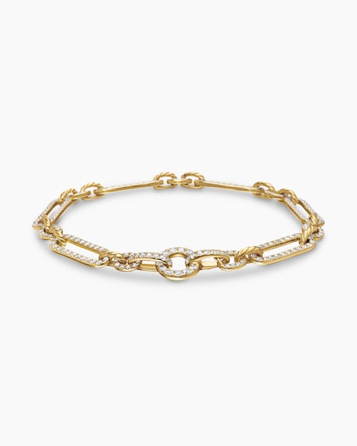 Womens Lexington Chain Bracelet in 18K Yellow Gold with Full Pavé Diamonds, 6.5mm