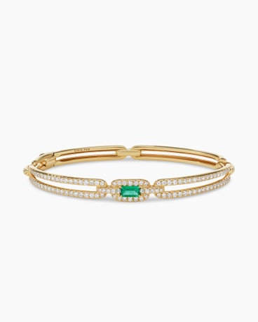 Stax Single Link Bracelet in 18K Yellow Gold with Emerald and Diamonds, 7mm