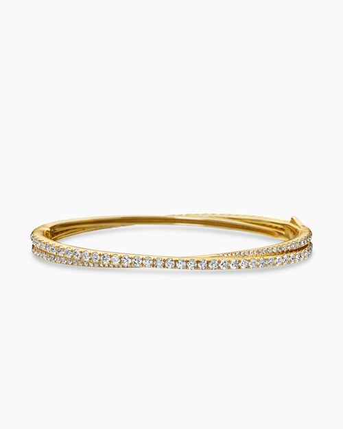 Womens Pavé Crossover Two Row Bracelet in 18K Yellow Gold, 5.5mm
