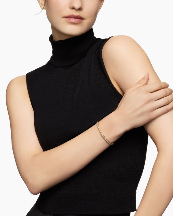 Pavé Crossover Two Row Bracelet in 18K Yellow Gold, 5.5mm