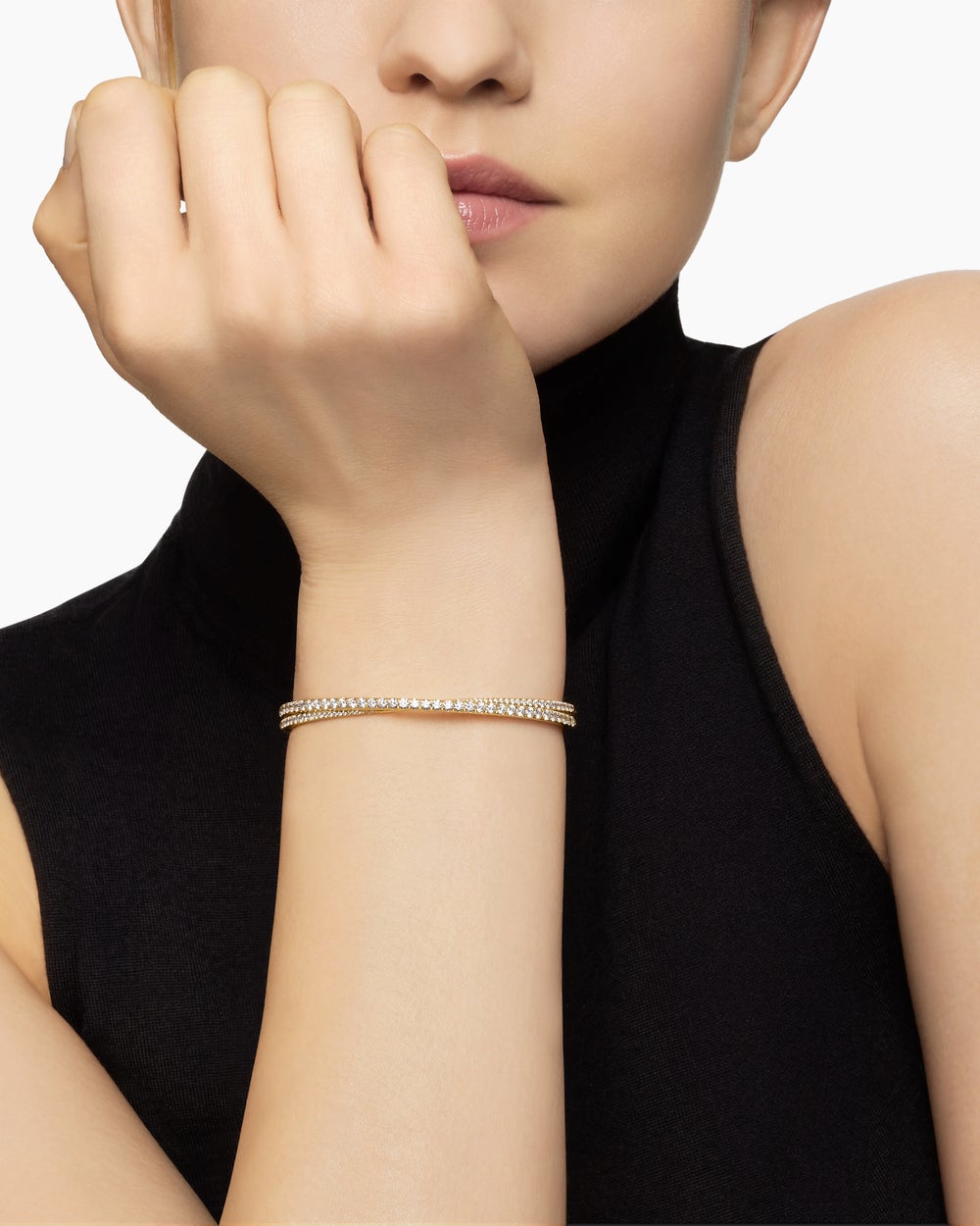 Bracelet Crossover pavé à deux rangs en or jaune 18 carats avec diamants, 5,5 mm femme