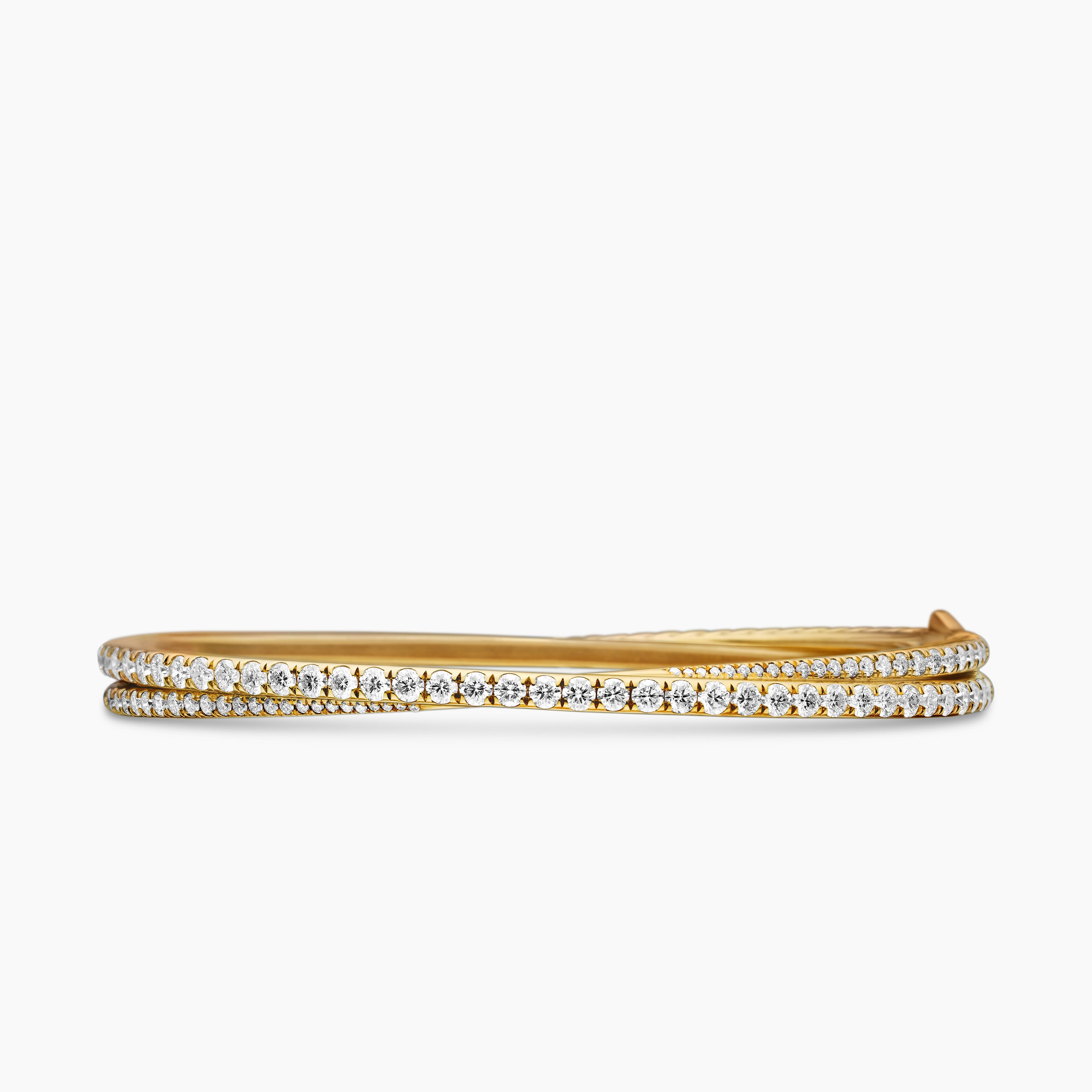 Womens Pav&eacute; Crossover Two Row Bracelet in 18K Yellow Gold, 5.5mm