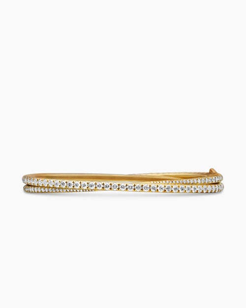 Womens Pavé Crossover Two Row Bracelet in 18K Yellow Gold, 5.5mm
