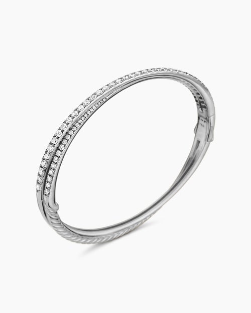 Womens Pavé Crossover Two Row Bracelet in 18K White Gold, 5.5mm