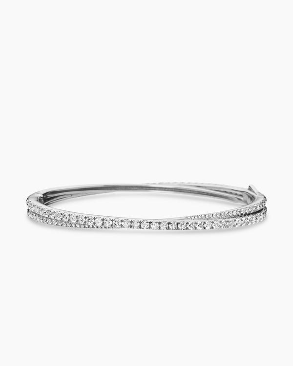 Pavé Crossover Two Row Bracelet in 18K White Gold, 5.5mm