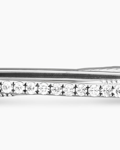 Womens Pavé Crossover Two Row Bracelet in 18K White Gold, 5.5mm
