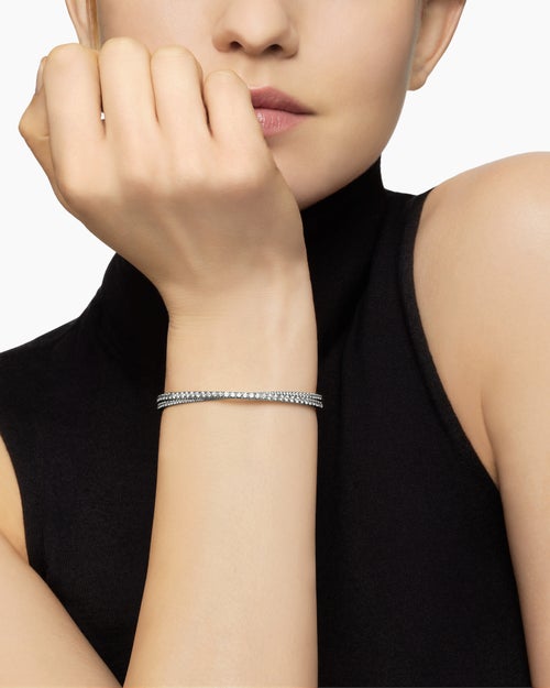 Womens Pavé Crossover Two Row Bracelet in 18K White Gold, 5.5mm