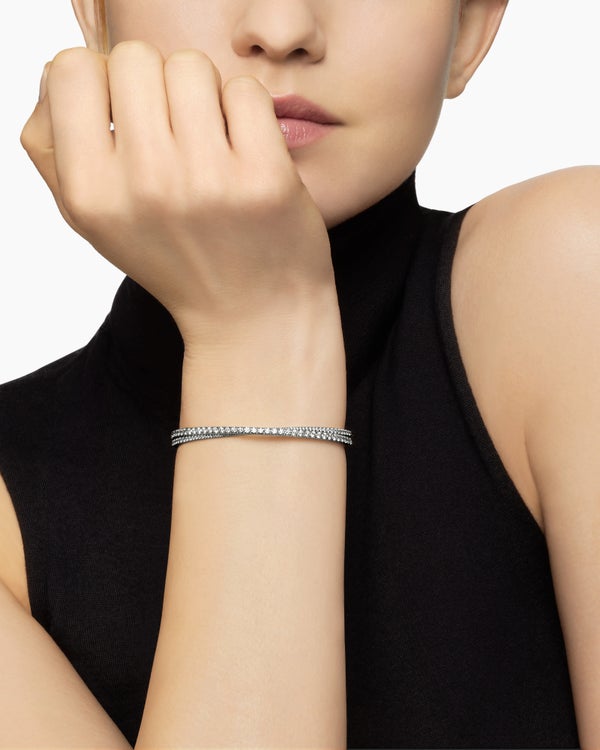 Pavé Crossover Two Row Bracelet in 18K White Gold, 5.5mm