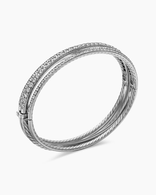 Womens Pavé Crossover Three Row Bracelet in 18ct White Gold with Diamonds, 11mm