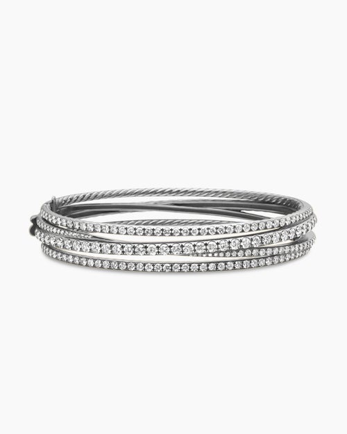 Womens Pavé Crossover Three Row Bracelet in 18ct White Gold with Diamonds, 11mm