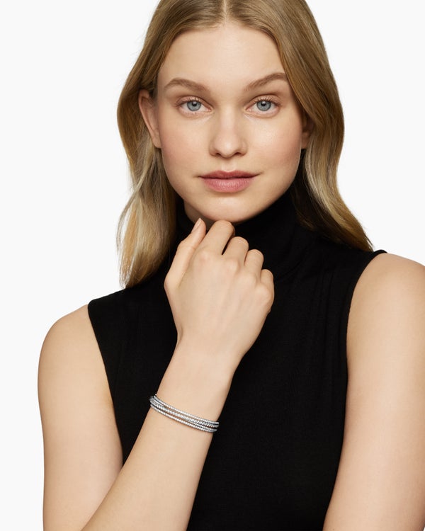 Pavé Crossover Three Row Bracelet in 18K White Gold with Diamonds, 11mm