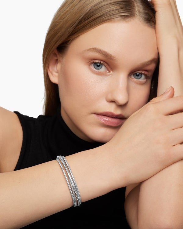 Pavé Crossover Three Row Bracelet in 18K White Gold with Diamonds, 11mm