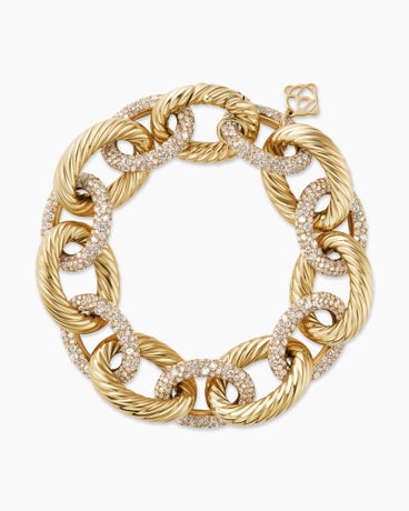 Oval Link Chain Bracelet in 18K Yellow Gold with Diamonds, 17mm