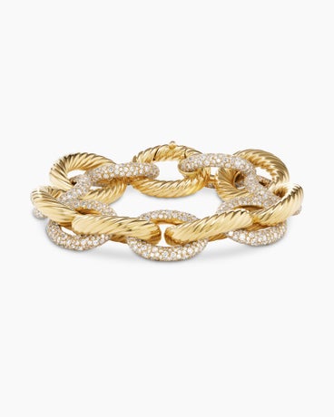 Oval Link Chain Bracelet in 18K Yellow Gold with Diamonds, 17mm
