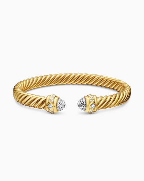 Womens Renaissance® Oval Cablespira® Bracelet in 18K Yellow Gold with Diamonds, 7mm