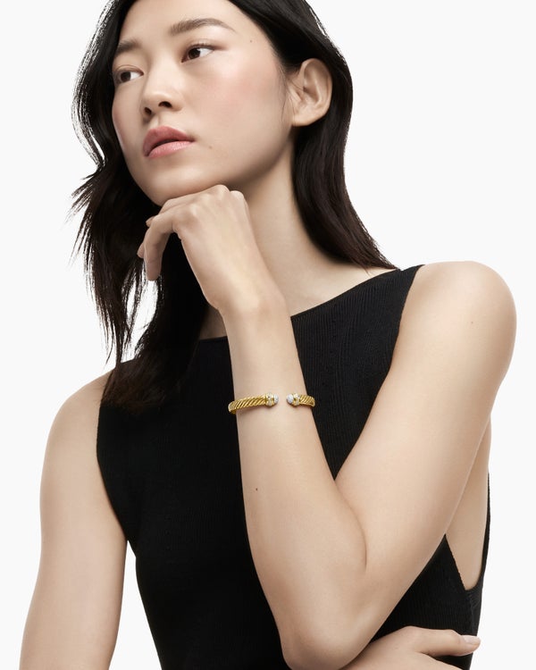 Renaissance® Oval Cablespira® Bracelet in 18K Yellow Gold with Diamonds, 7mm