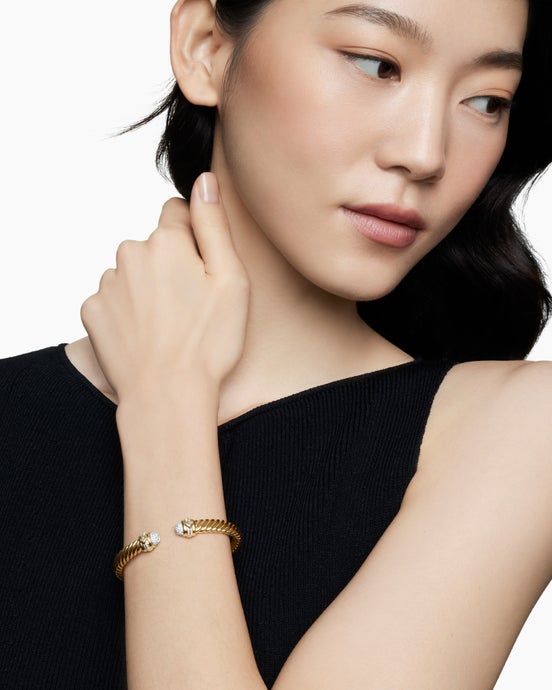 Renaissance Oval Cablespira Bracelet in 18K Yellow Gold with Diamonds, 7mm
