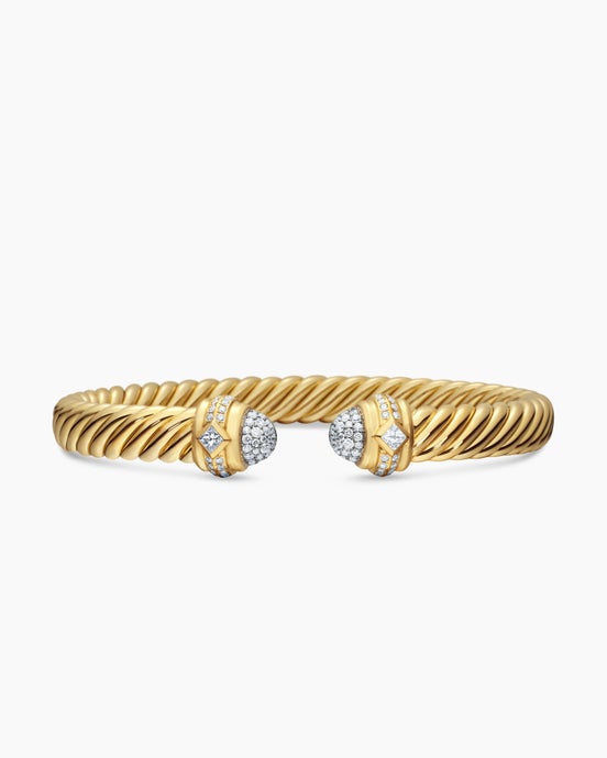 Renaissance Oval Cablespira Bracelet in 18K Yellow Gold with Diamonds, 7mm