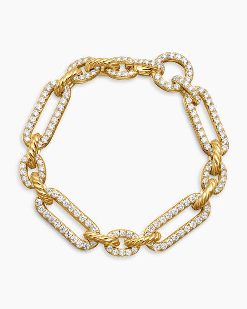 Womens Lexington Chain Bracelet in 18K Yellow Gold with Full Pavé Diamonds, 9.8mm