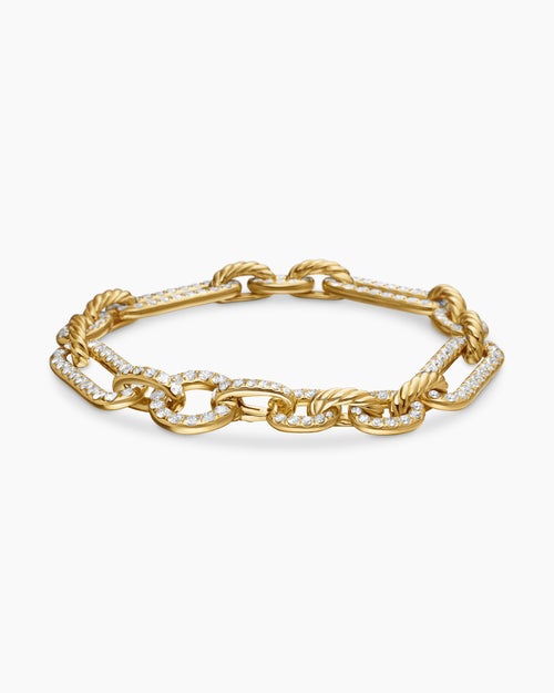 Womens Lexington Chain Bracelet in 18K Yellow Gold with Full Pavé Diamonds, 9.8mm
