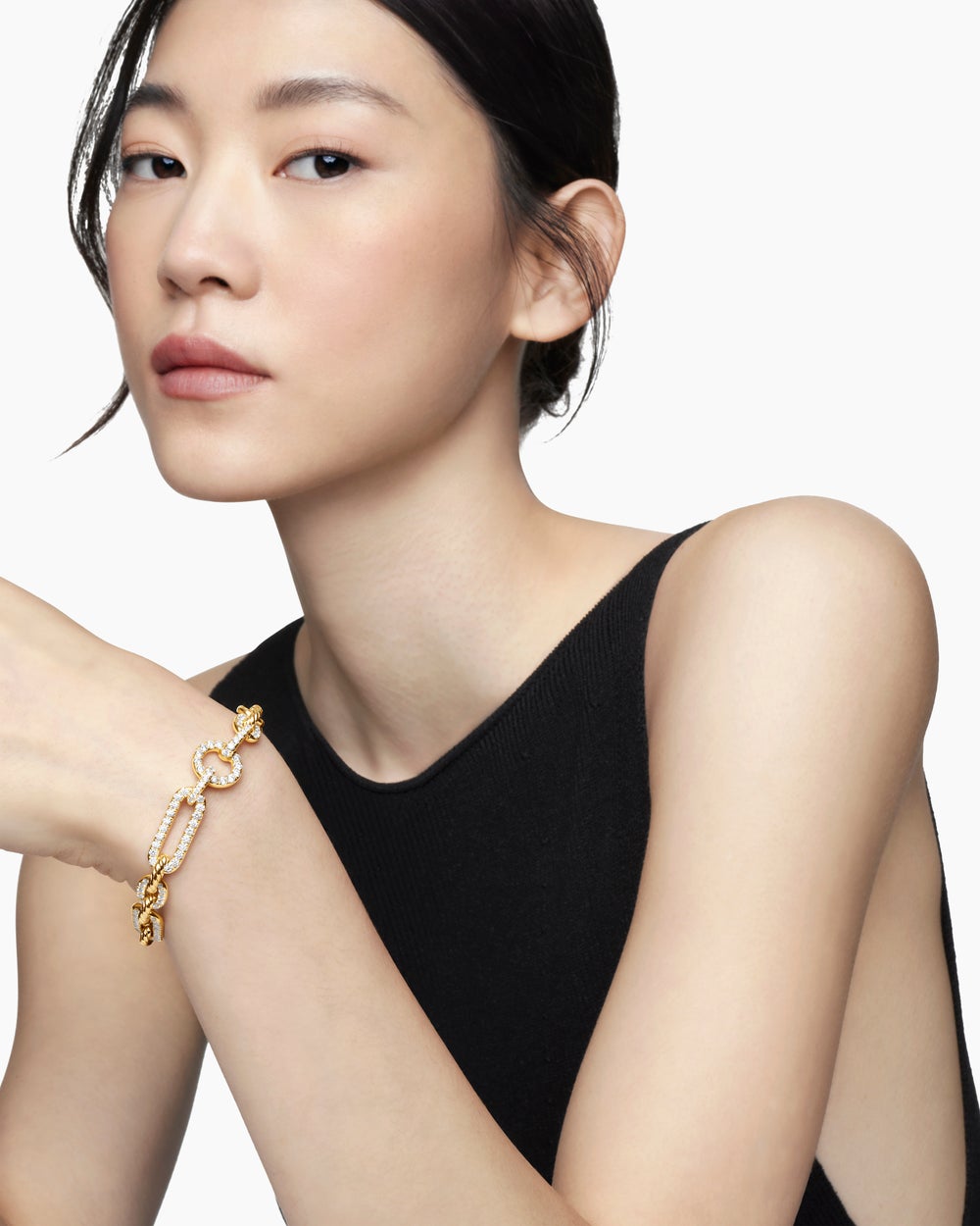 Bracelet chaîne Lexington en or jaune 18 carats avec pavé intégral de diamants, 9,8 mm femme