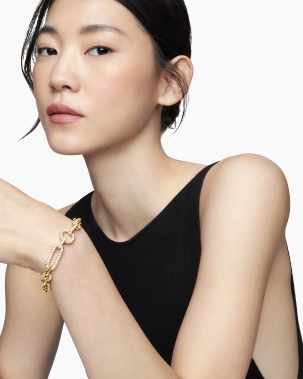 Lexington Chain Bracelet in 18K Yellow Gold with Full Pavé Diamonds, 9.8mm