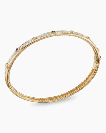 Modern Renaissance Bangle Bracelet in 18K Yellow Gold with Full Pavé Diamonds and Sapphires, 4.5mm