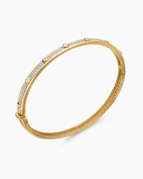 Womens Modern Renaissance Bangle Bracelet in 18K Yellow Gold with Full Pavé, 4.5mm