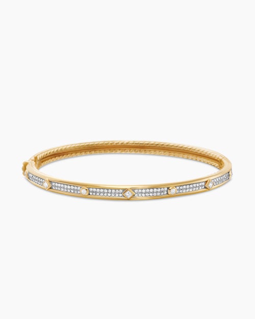 Womens Modern Renaissance Bangle Bracelet in 18K Yellow Gold with Full Pavé, 4.5mm