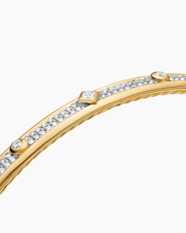 Modern Renaissance Bangle Bracelet in 18K Yellow Gold with Full Pavé, 4.5mm