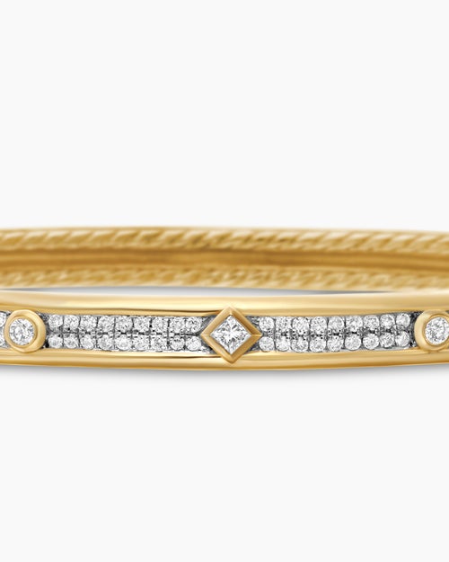 Womens Modern Renaissance Bangle Bracelet in 18K Yellow Gold with Full Pavé, 4.5mm
