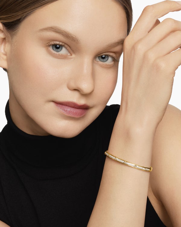 Modern Renaissance Bangle Bracelet in 18K Yellow Gold with Full Pavé, 4.5mm