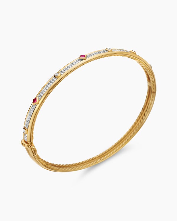 Modern Renaissance Bangle Bracelet in 18K Yellow Gold with Full Pavé, 4.5mm