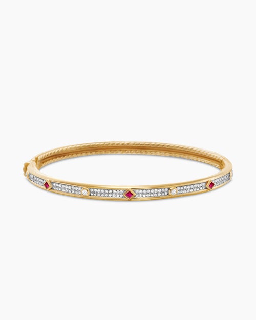 Womens Modern Renaissance® Bangle Bracelet in 18K Yellow Gold with Full Pavé Diamonds and Rubies, 4.5mm