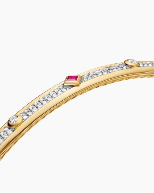 Womens Modern Renaissance® Bangle Bracelet in 18K Yellow Gold with Full Pavé Diamonds and Rubies, 4.5mm