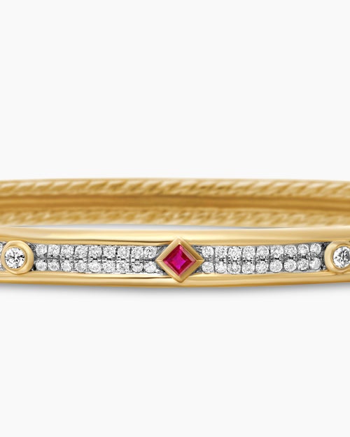 Womens Modern Renaissance Bangle Bracelet in 18K Yellow Gold with Full Pavé, 4.5mm