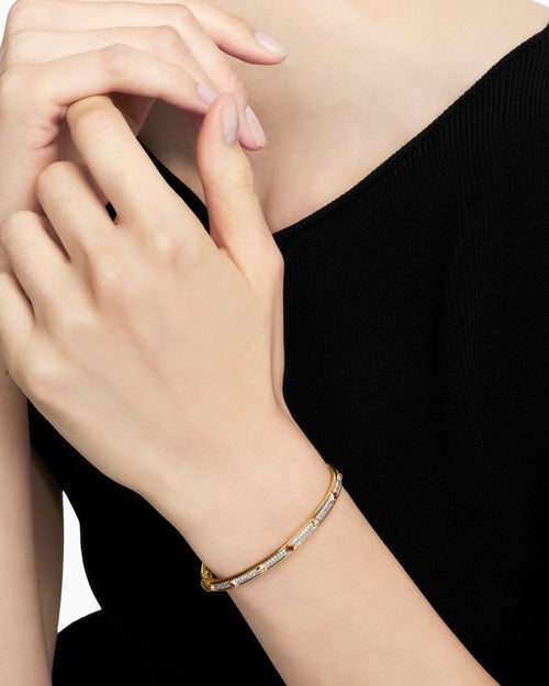 Womens Modern Renaissance® Bangle Bracelet in 18K Yellow Gold with Full Pavé Diamonds and Rubies, 4.5mm